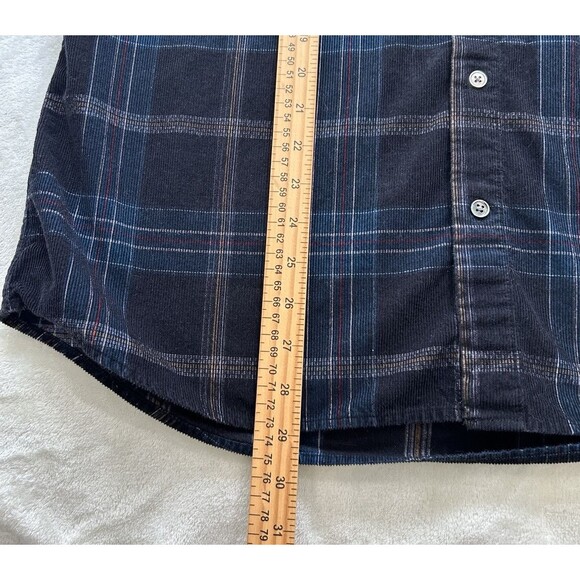 Carbon 2 Cobalt Mens Shirt Large Button Up Plaid Corduroy Black Blue Pockets - Picture 5 of 9